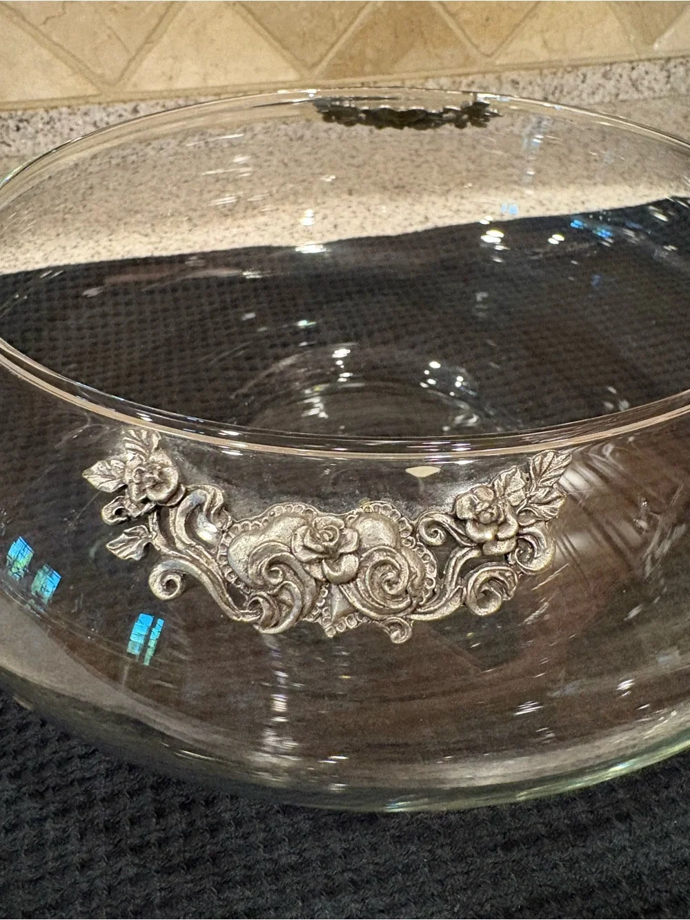 Clear Glass Decorative Bowl with Silver Accent